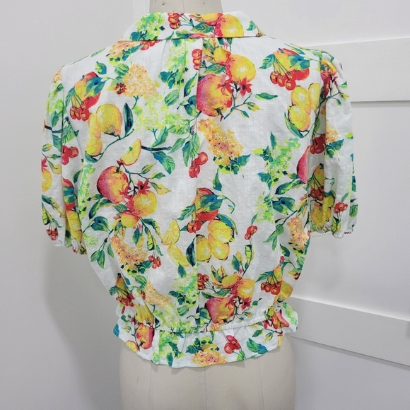 Lauren Conrad Tropical Fruit Button-Front Puff-Sleeve Top Size L - Picture 4 of 11